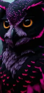 Vibrant neon owl wallpaper with purple hues.