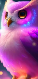 Fantasy pink and purple owl with vibrant colors.