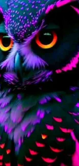 Vibrant neon owl design with vivid colors.