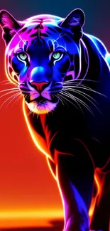 Vibrant neon panther in colorful lights on mobile wallpaper.