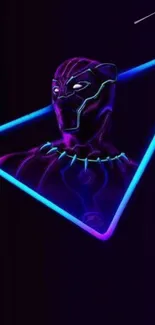 Neon Black Panther in purple and blue triangle design wallpaper.