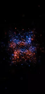 Abstract neon particles in blue and orange on a black background.