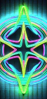 Vibrant neon abstract pattern with colorful glowing loops.