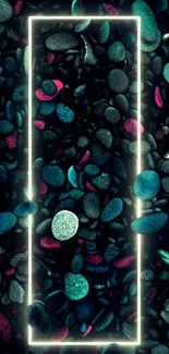 Vibrant neon pebble wallpaper with glowing stones.