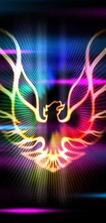 Vibrant neon phoenix wallpaper for mobile.