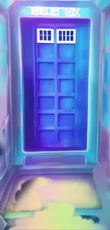 Vibrant neon phone booth wallpaper with futuristic design.