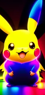 Bright neon Pikachu graphic with vibrant colors.