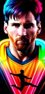 Neon-colored athlete illustration with vibrant design on a black background.