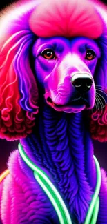 Vibrant neon poodle illustration with purple and pink hues.