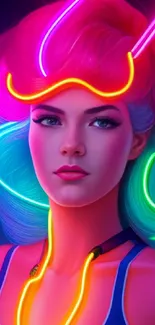 Vibrant neon portrait wallpaper with colorful futuristic lights.