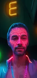 Neon portrait wallpaper with glowing lights.