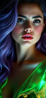 Colorful neon-lit portrait with vibrant hues.
