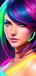 Vibrant neon portrait with colorful hues and striking design.