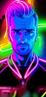 Vibrant neon portrait with bright blue hues and a futuristic design.