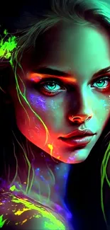 Neon digital art portrait with vibrant, glowing colors and artistic design.