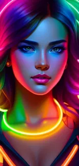 Neon portrait of a person with vibrant colors and futuristic elements.