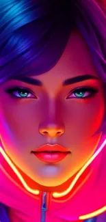 Vibrant neon portrait wallpaper featuring a colorful, futuristic digital art style.