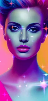 Vibrant neon portrait wallpaper with bright colors and artistic design.