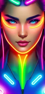 Vibrant neon portrait wallpaper with colorful futuristic design.