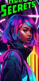 Vibrant neon-themed wallpaper featuring a stylish figure with colorful lighting.