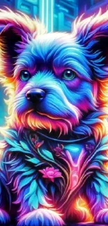 Neon puppy art with vibrant colors