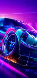 Vibrant neon racing car with dynamic colors on wallpaper.