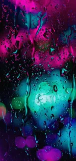 Vibrant neon mobile wallpaper with abstract rain droplets and colorful hues.