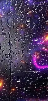 Colorful neon wallpaper with rain droplets.