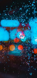 Vibrant neon raindrop wallpaper with blue and orange lights.