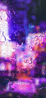 Vibrant neon wallpaper with raindrops, featuring violet and pink hues.