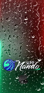 Vibrant neon raindrop wallpaper with red and green lights.