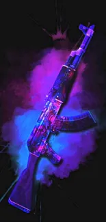 Vibrant neon rifle with colorful smoke art design.