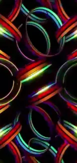 Neon rings creating a vibrant, psychedelic effect on a black background.