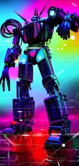 Vibrant neon robot on colorful background wallpaper.