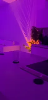 Purple neon-lit room with modern ambiance.