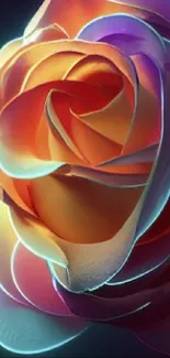 Vibrant neon rose close-up wallpaper with glowing colors.