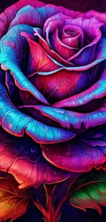 Vibrant neon rose artwork mobile wallpaper