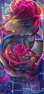 Futuristic neon rose art with vibrant colors.