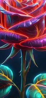 Vibrant neon rose with glowing colors.