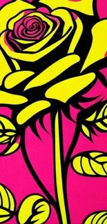 Bright neon rose art with pink and yellow hues.