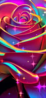 Neon rose wallpaper with vibrant colors in an abstract design.