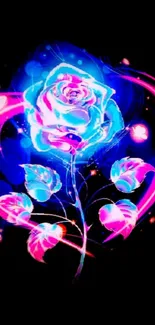 Vibrant neon rose wallpaper with glowing colors on a black background.