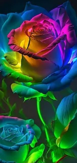 Vibrant neon-colored rose with glowing petals.