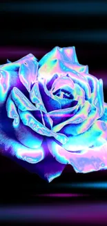 Vibrant neon blue rose with abstract background.