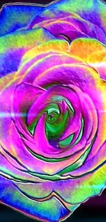 Vibrant neon roses on black background wallpaper.