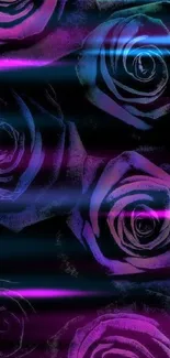 Vibrant neon roses on a dark background for a phone wallpaper.