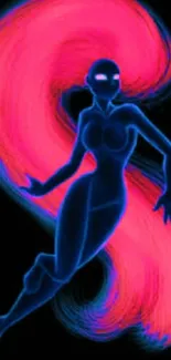 Glowing neon figure with vibrant colors on a black background.