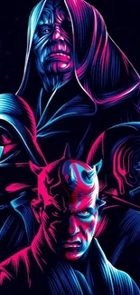 Neon-infused Sith Lords artwork in vibrant colors