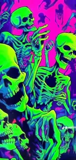 Neon skeleton art with vibrant colors, perfect for mobile wallpaper.