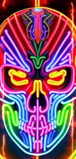 Vibrant neon skull art with blazing colors.